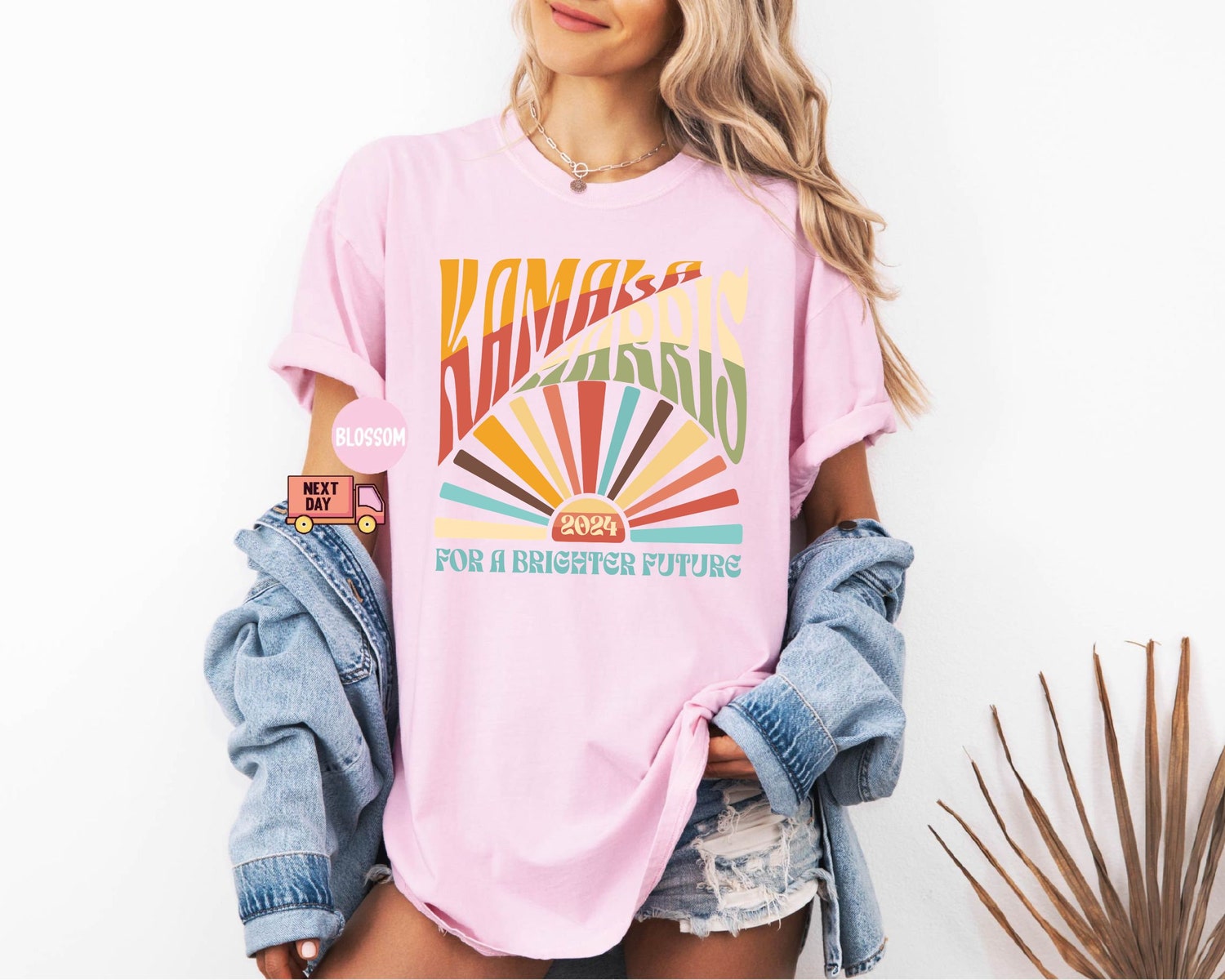 Kamala Harris 2024 Boho Aesthetic Retro Tee | Election 2024 LGBTQIA Rainbow Vote Democrat Shirt image 0