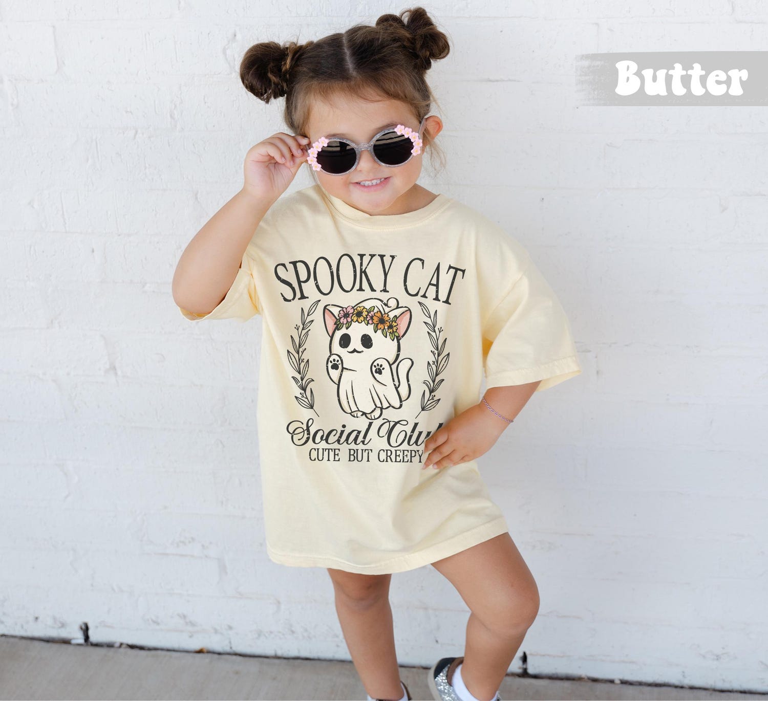 Kids Retro Halloween Cat Ghosts T-Shirt - Infant Toddler Youth & Adult Sizes - Comfort Colors image 3