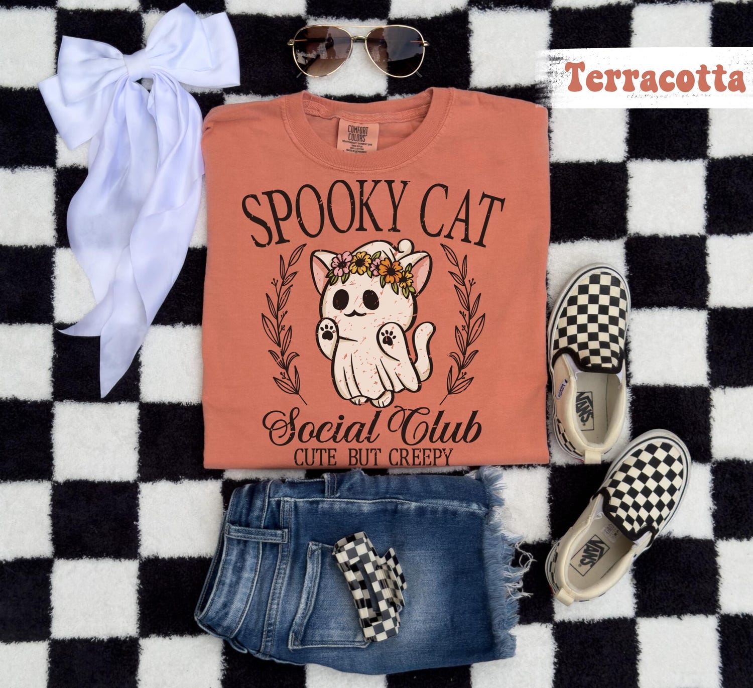 Kids Retro Halloween Cat Ghosts T-Shirt - Infant Toddler Youth & Adult Sizes - Comfort Colors image 4