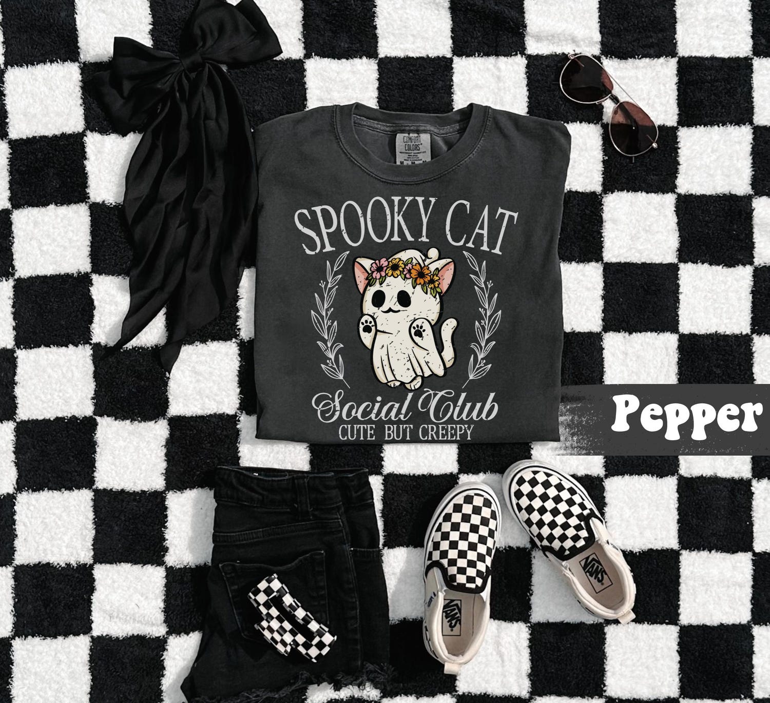 Kids Retro Halloween Cat Ghosts T-Shirt - Infant Toddler Youth & Adult Sizes - Comfort Colors image 7