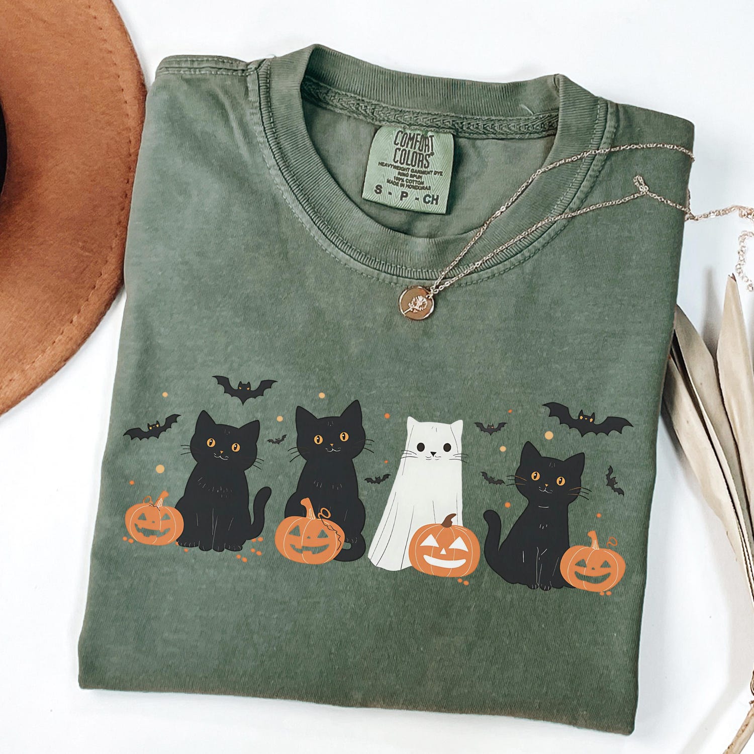 Halloween Cat Shirt Retro Ghost Cat Tee Happy Halloween Spooky Season Black Cat image 2