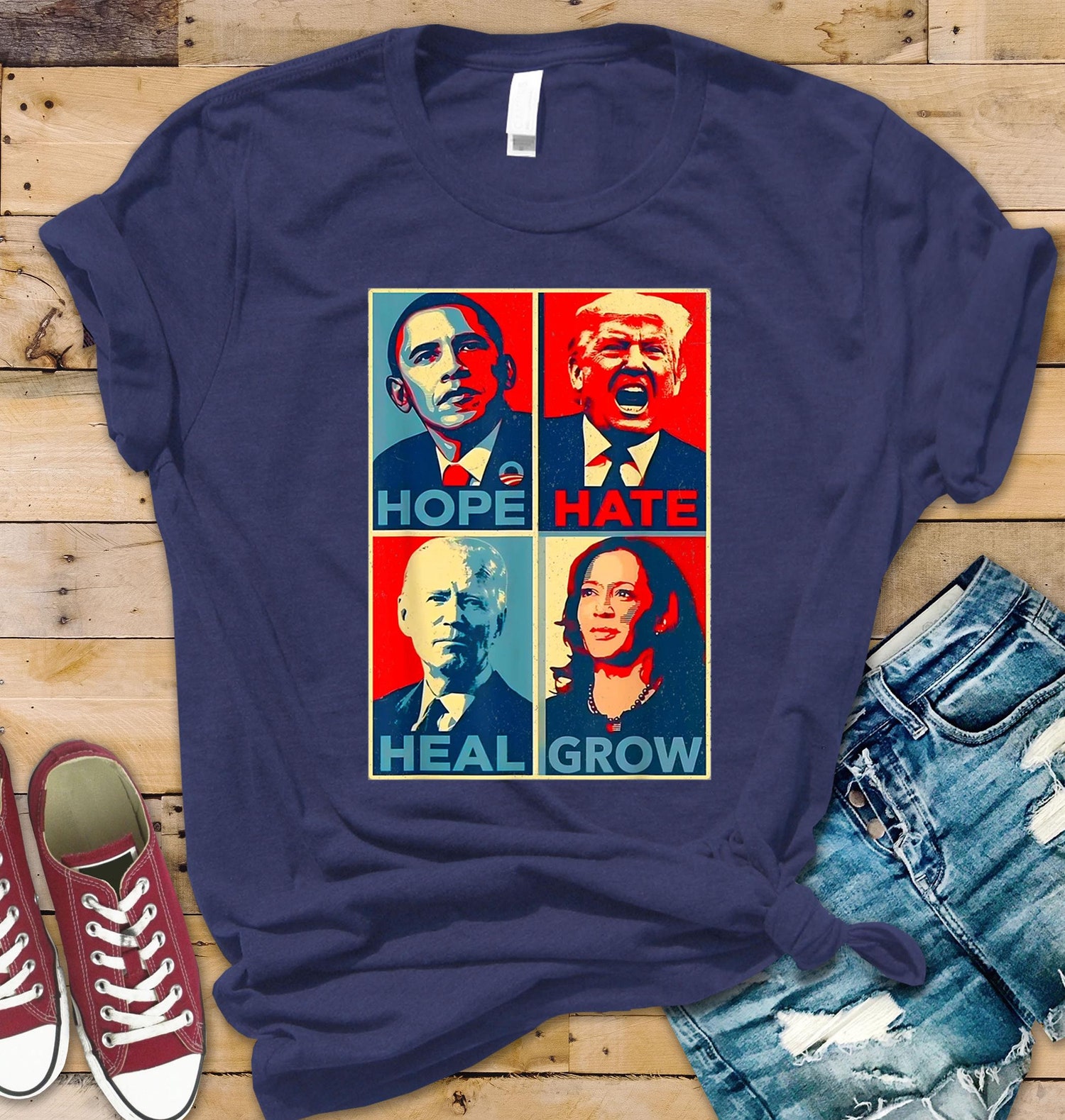 Hope Hate Heal Grow Kamala Harris 2024 Support Shirt Political Feminist Gift for Women image 0