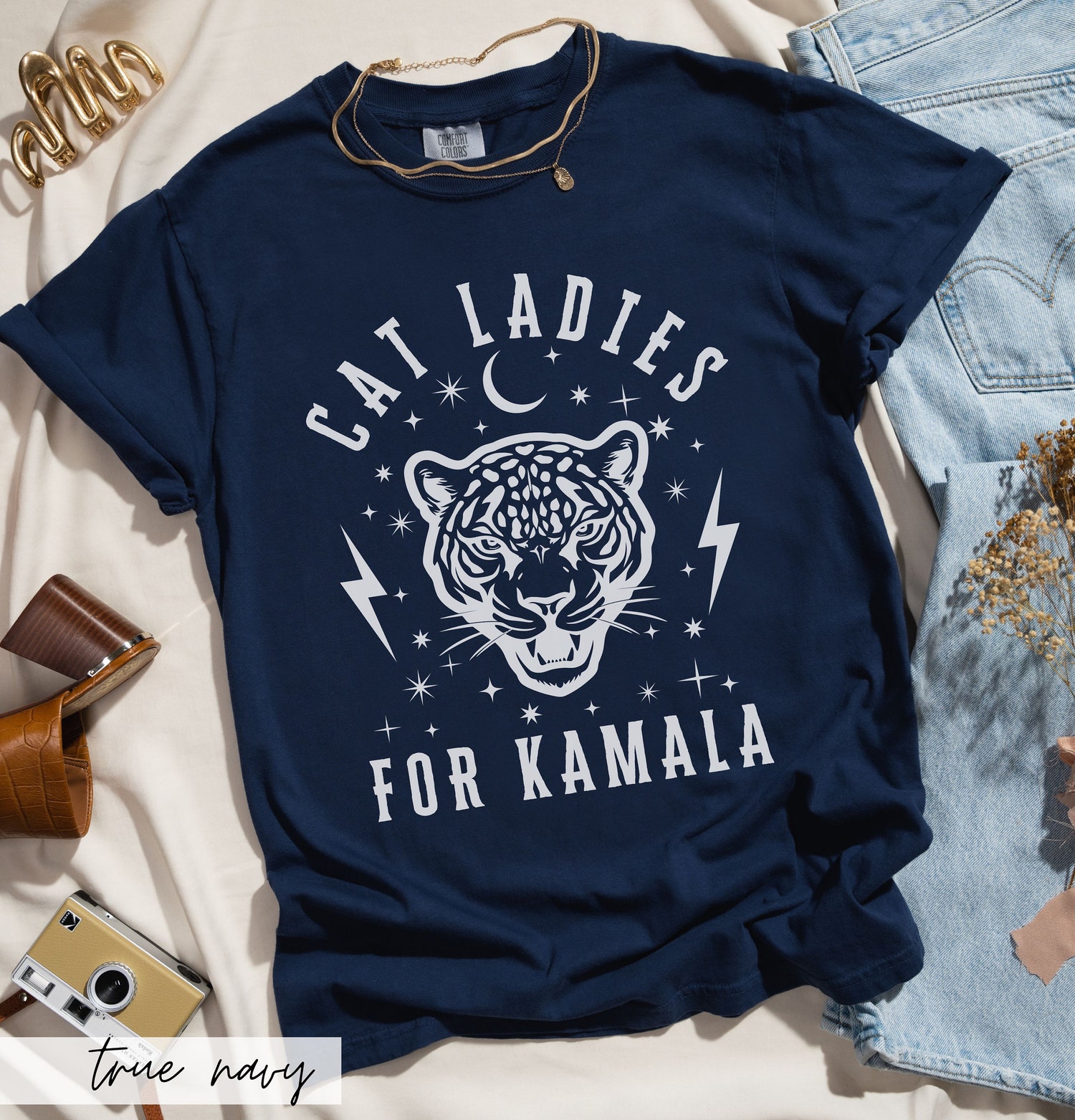 Kamala Harris 2024 Election T-Shirt Celestial Jaguar Lightning Bolts Cat Ladies Voting Shirt image 2