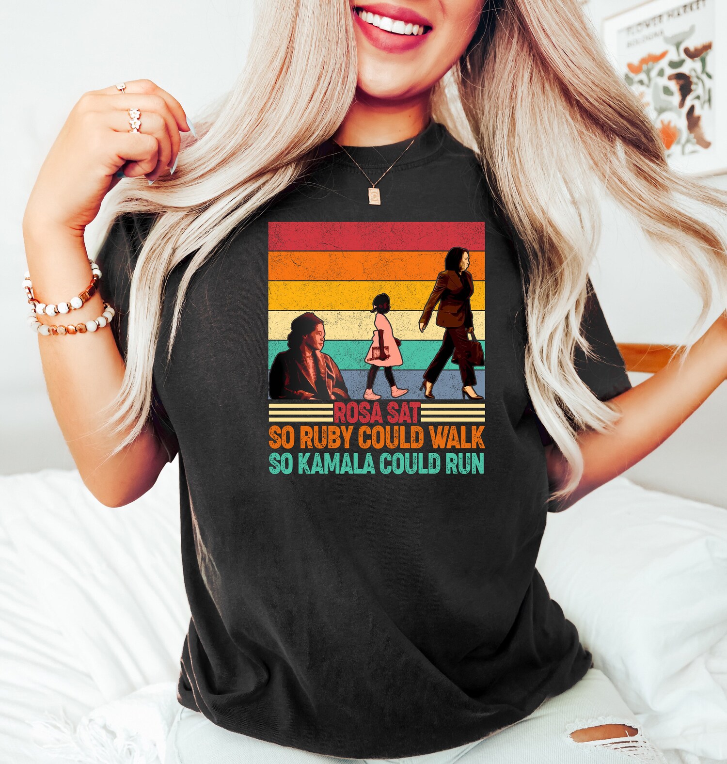 Rosa Sat Ruby Walked Kamala Ran Shirt | Kamala Harris For President | Black Women Power Feminist Shirt image 1