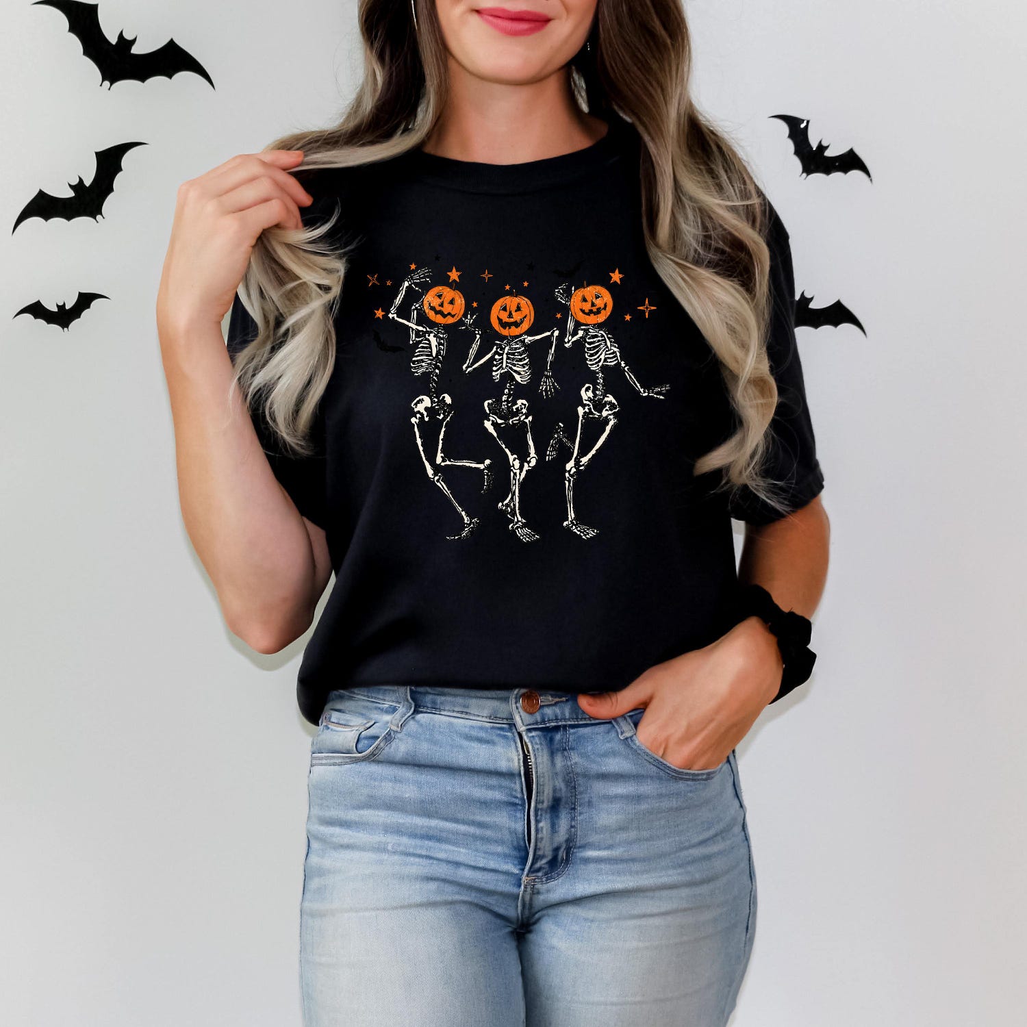 Comfort Colors Dancing Skeleton Pumpkin Shirt - Retro Halloween Tee for Women - Funny Fall Party Top image 2