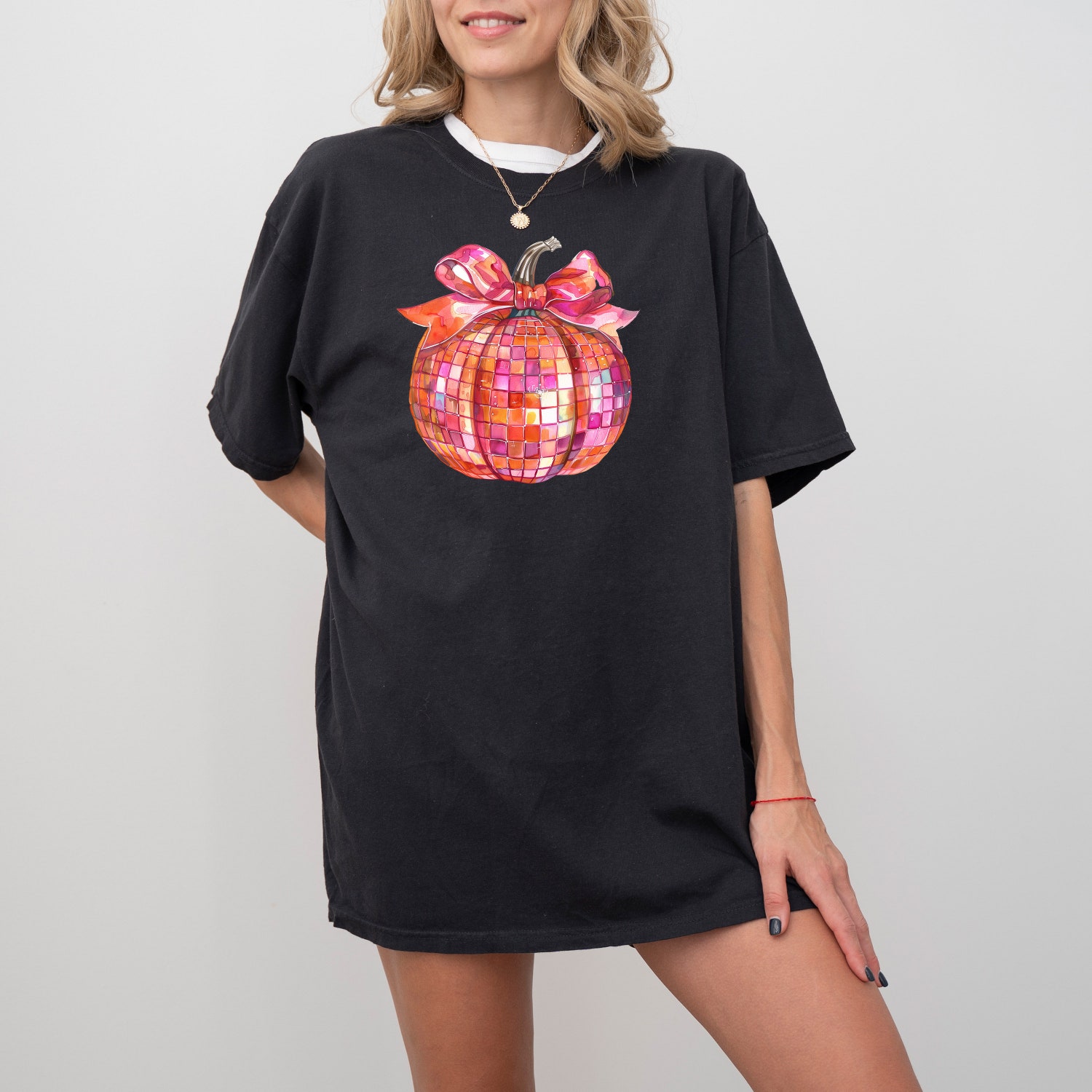 Pink Orange Disco Ball Pumpkin Comfort Colors Halloween T-Shirt Cute Autumn Fall Crewneck image 3