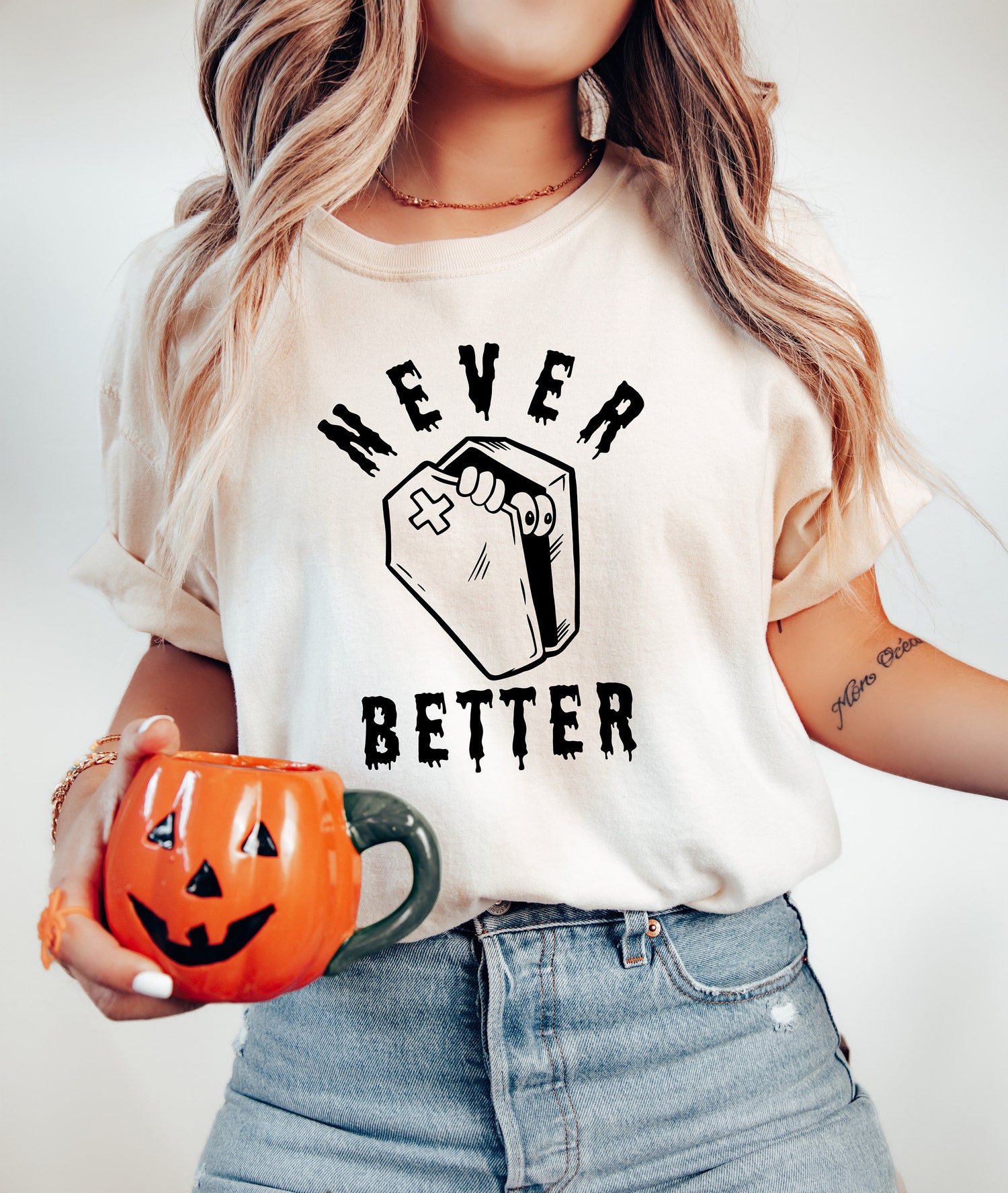 Never Better Skeleton Sweatshirt - Sarcastic Dead Inside Halloween Shirt - Funny Gifts for Mom image 1