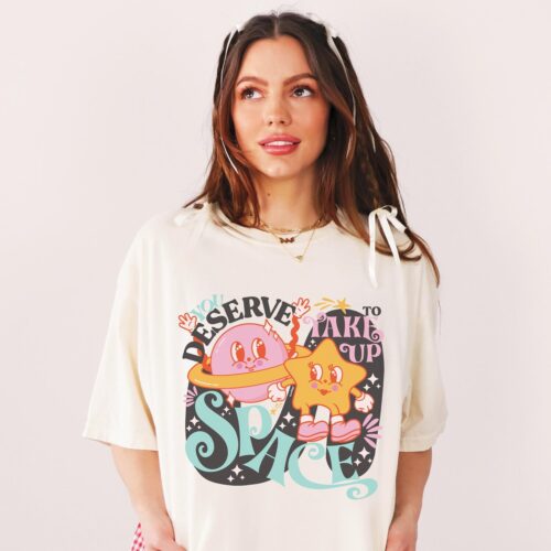 Retro Body Positivity Graphic Tee Plus Size Feminist Stars Planet image 0