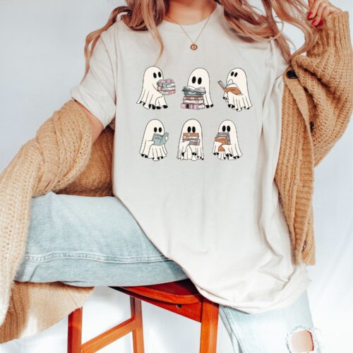 Cutest Halloween Reading Ghost Shirt for Librarians and Book Lovers - Perfect Halloween Gift image 0