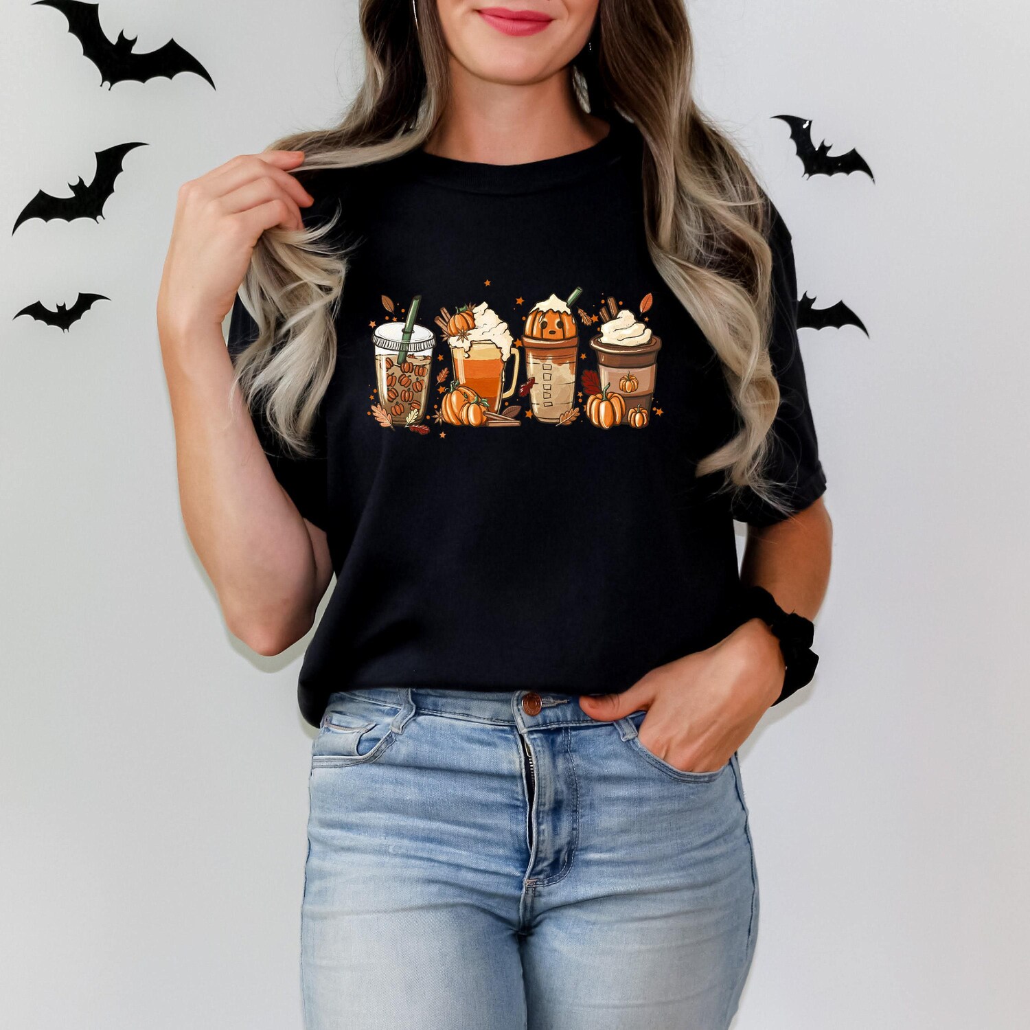 Fall Pumpkin Coffee Shirt | Retro Halloween Latte Tee | Autumn Pumpkin Shirt image 6