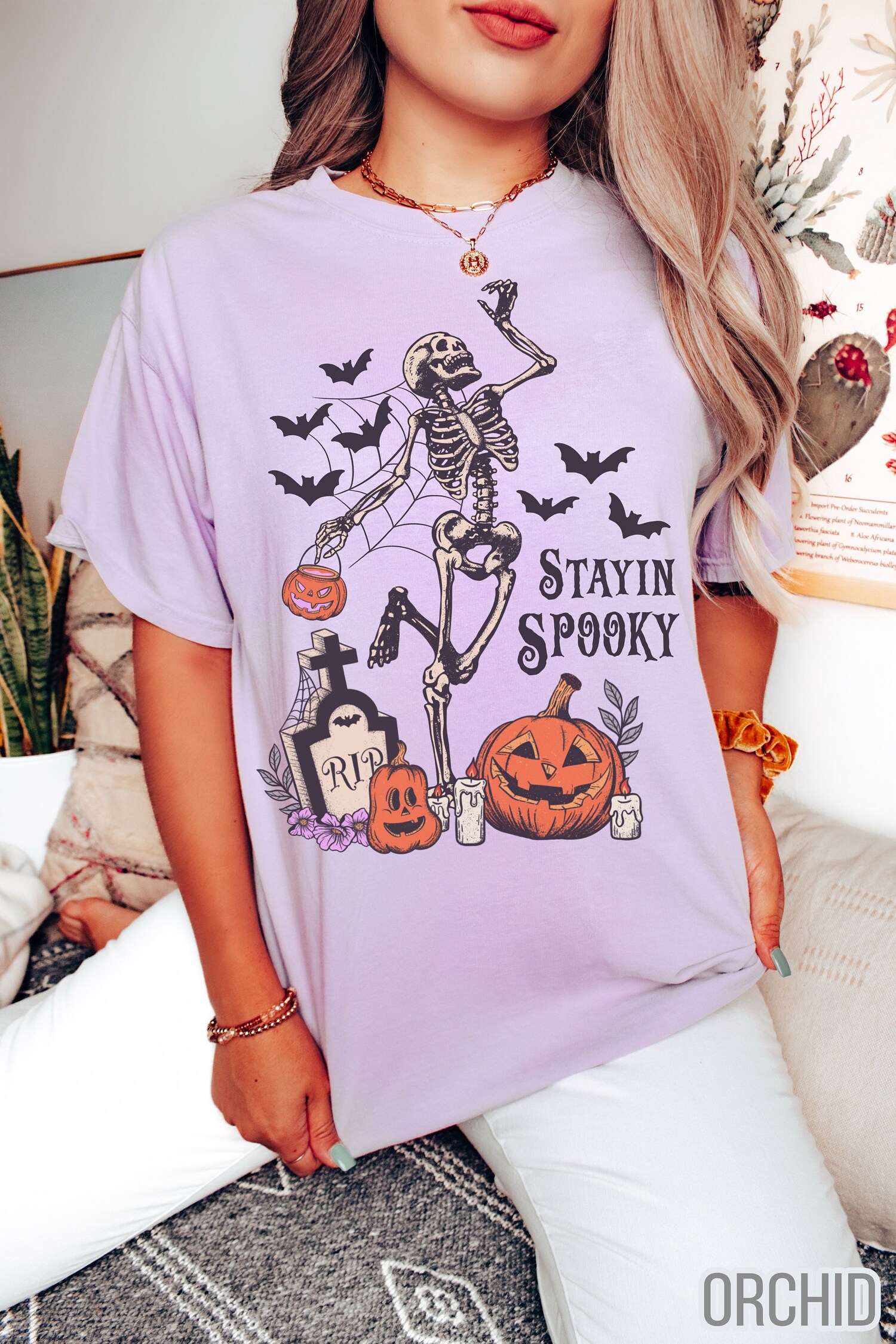 Stayin Spooky Halloween Shirt Skeleton Tee Witch Trick or Treat Fall T-Shirt image 5