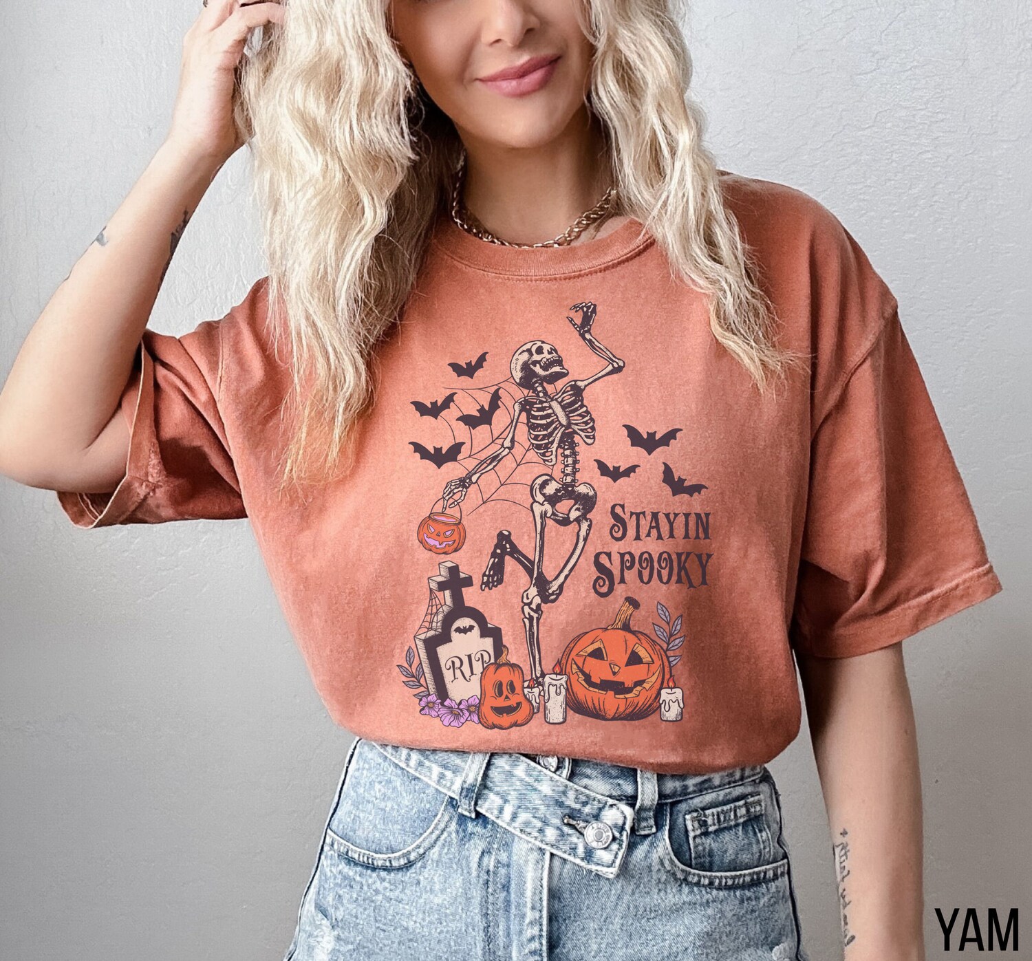 Stayin Spooky Halloween Shirt Skeleton Tee Witch Trick or Treat Fall T-Shirt image 6