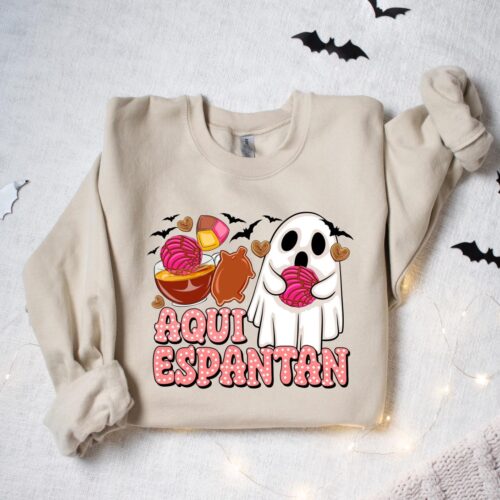 Aqui Espantan Sweatshirt | Latin Halloween Shirts | Funny Spanish Spooky Tees | Dia De Muertos image 0