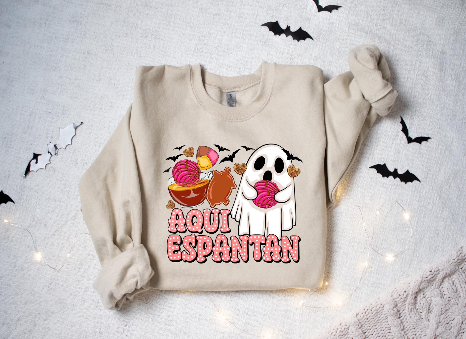 Aqui Espantan Sweatshirt | Latin Halloween Shirts | Funny Spanish Spooky Tees | Dia De Muertos image 0