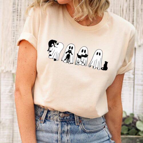 Cute Ghost Black Cats Halloween Shirt Spooky Cat Lover Sweatshirt Halloween Gift for Cat Lovers image 0