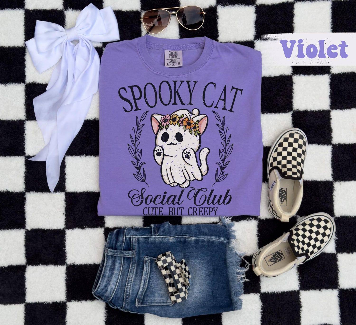 Kids Retro Halloween Cat Ghosts T-Shirt - Infant Toddler Youth & Adult Sizes - Comfort Colors image 6