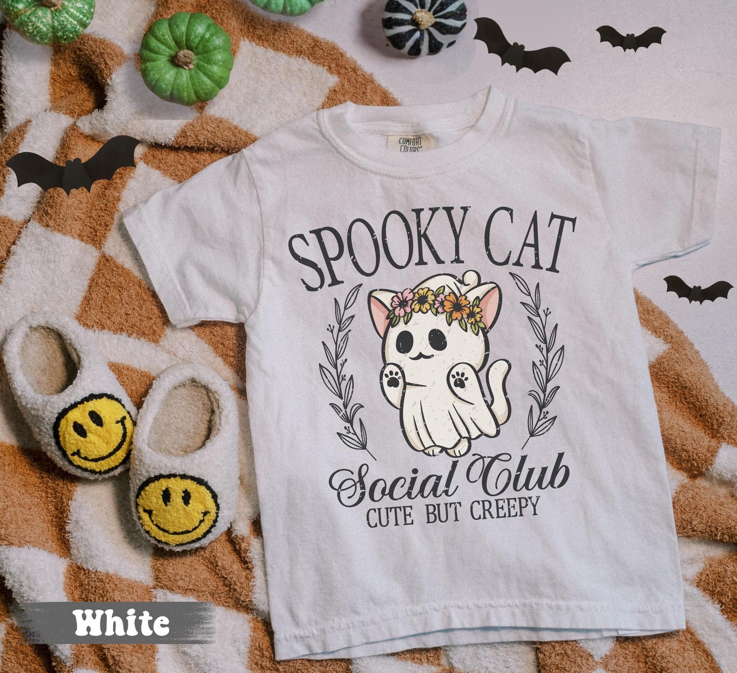 Kids Retro Halloween Cat Ghosts T-Shirt - Infant Toddler Youth & Adult Sizes - Comfort Colors image 2