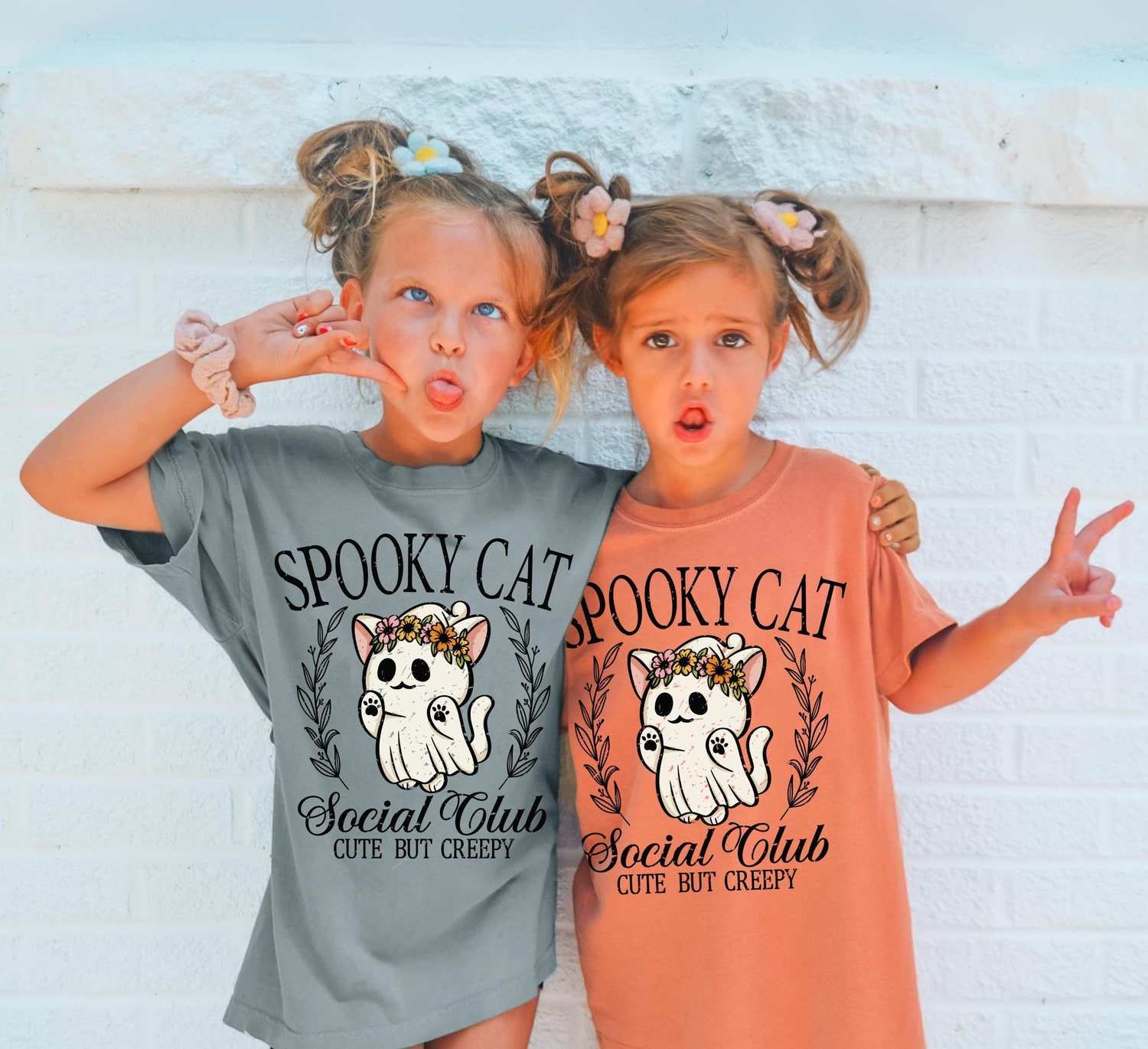 Kids Halloween Shirt - Cute Cat Ghosts Retro T-Shirt for Infants Toddlers Youth & Adults image 0