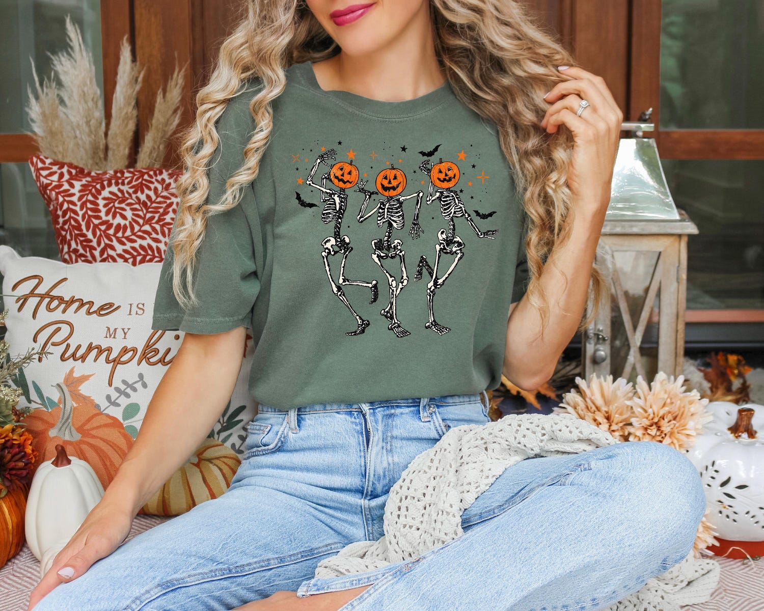 Comfort Colors Dancing Skeleton Pumpkin Shirt - Retro Halloween Tee for Women - Funny Fall Party Top image 7