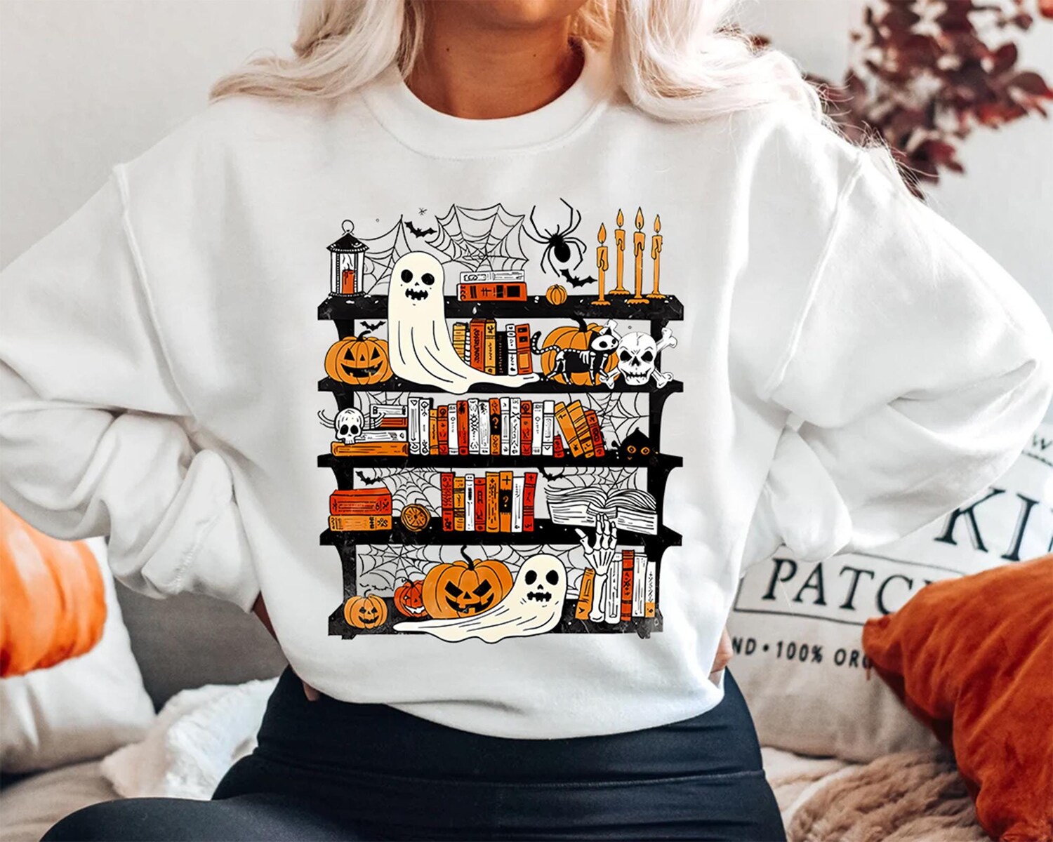 Ghost Book Reader Sweatshirt - Halloween Reading Enthusiast Gift for Literature Lovers image 0