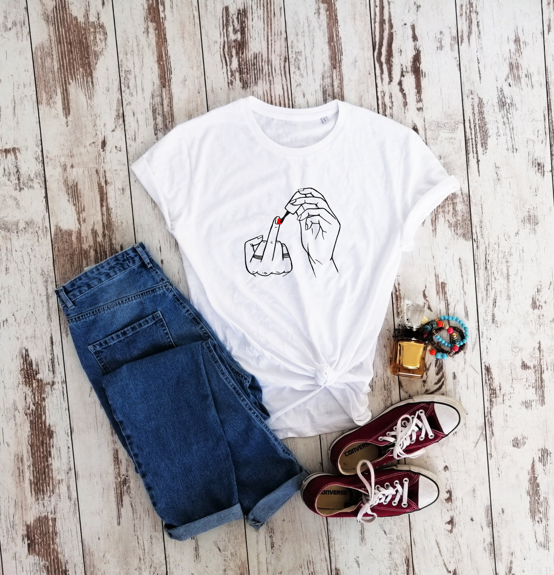 Organic Cotton Feminist T-Shirt Feminism Nail Polish Shirt Gift for Women and Best Friends image 0
