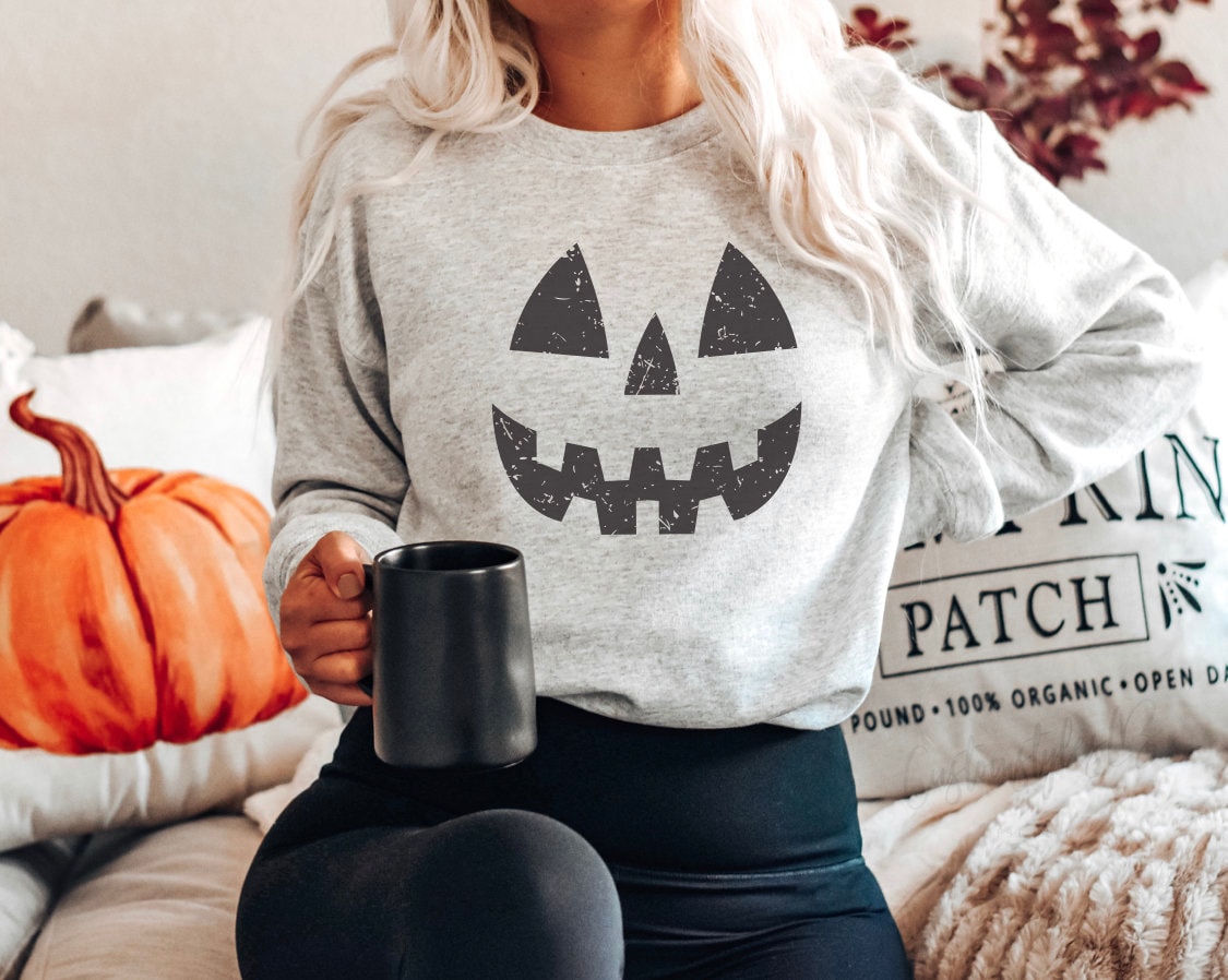 Unisex Halloween Pumpkin Face Sweatshirt | Jack O' Lantern | Cozy Fall Apparel image 1