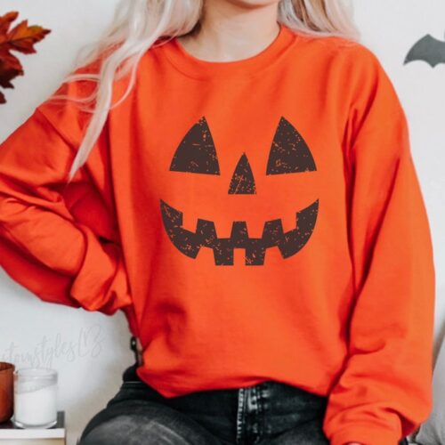 Unisex Halloween Pumpkin Face Sweatshirt | Jack O' Lantern | Cozy Fall Apparel image 0