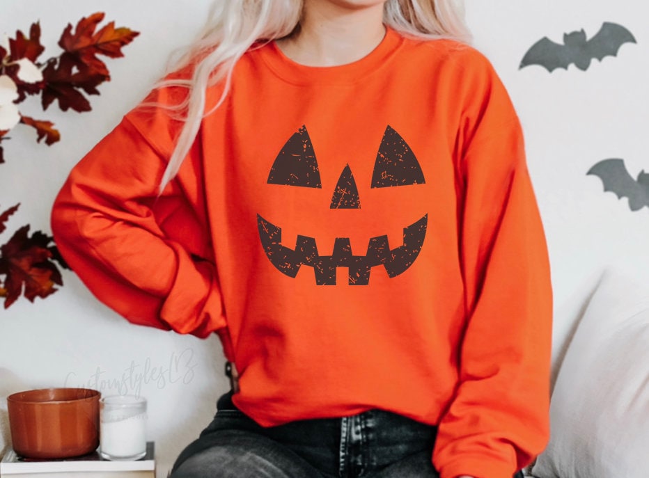 Unisex Halloween Pumpkin Face Sweatshirt | Jack O' Lantern | Cozy Fall Apparel image 0
