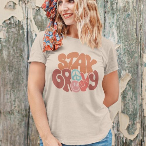 Stay Groovy Hippie Shirt Retro 70s Disco T-Shirt Vintage Boho Positive Vibes Tee for Women image 0