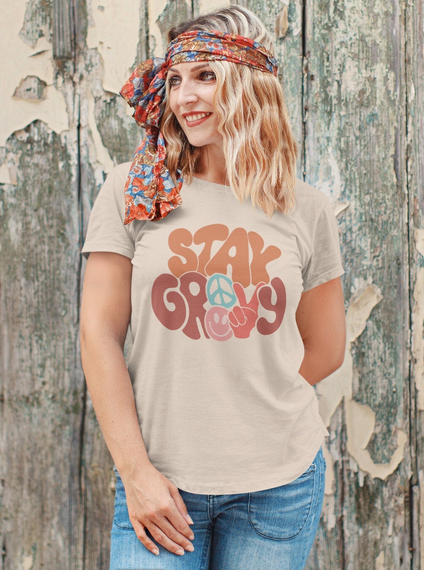 Stay Groovy Hippie Shirt Retro 70s Disco T-Shirt Vintage Boho Positive Vibes Tee for Women image 0