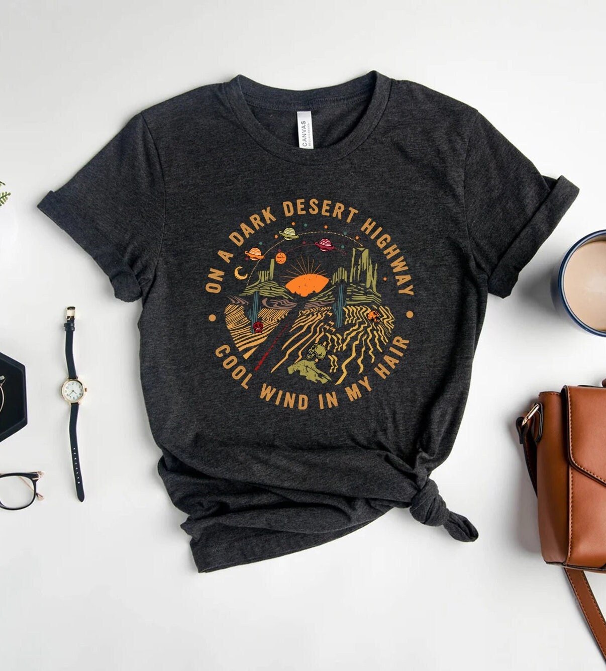 On A Dark Desert Highway Adventure Travel Shirt - Hiking Exploring Mountain Camping Tee image 0
