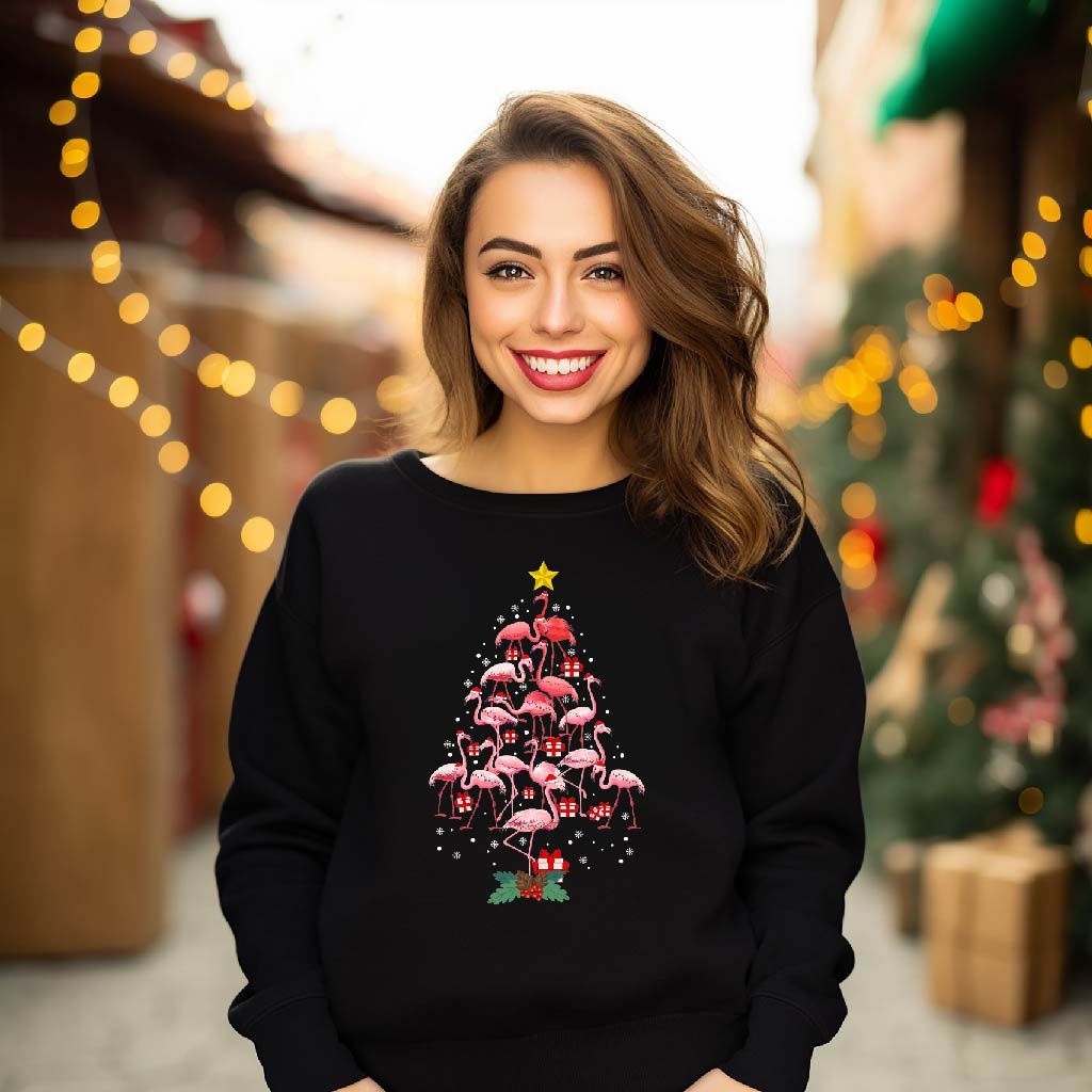 Flamingo Christmas Tree Sweatshirt - Funny Holiday Shirt - Merry Christmas Gift Tee image 3