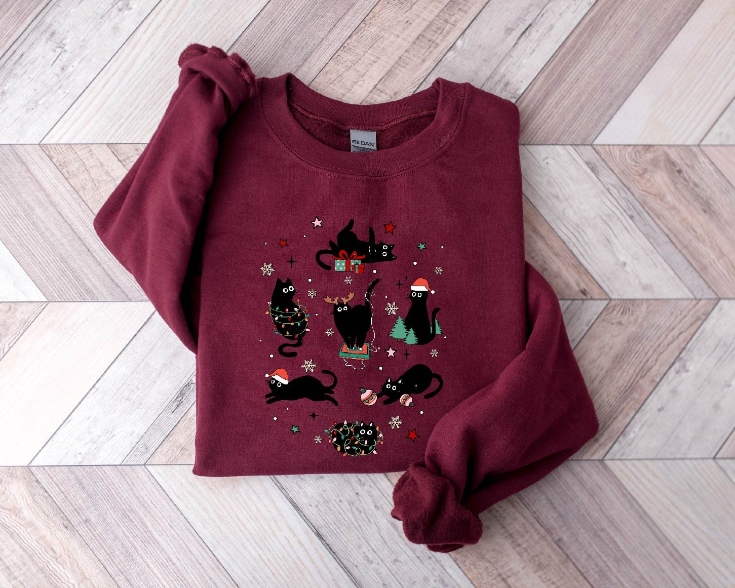 Meowy Christmas Cat Sweatshirt - Funny Cute Cat Lover Gift - Holiday Cat Mom Shirt image 4