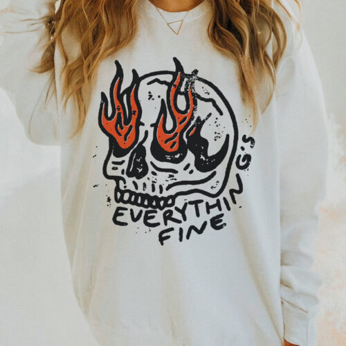 Everything's Fine Unisex Crewneck Vintage Rock n Roll Rebel Grunge Festival Oversized Sweatshirt image 0