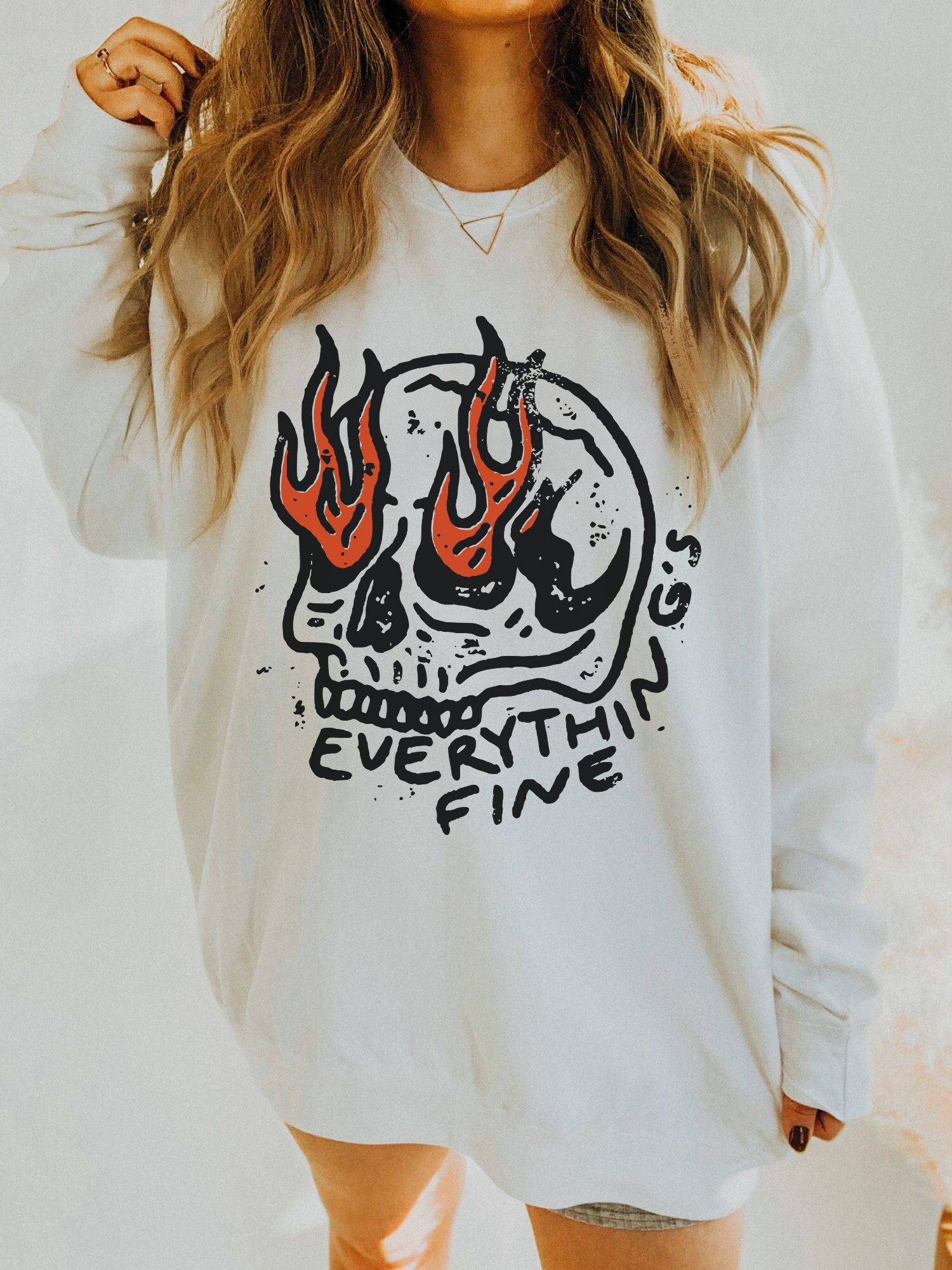 Everything's Fine Unisex Crewneck Vintage Rock n Roll Rebel Grunge Festival Oversized Sweatshirt image 0