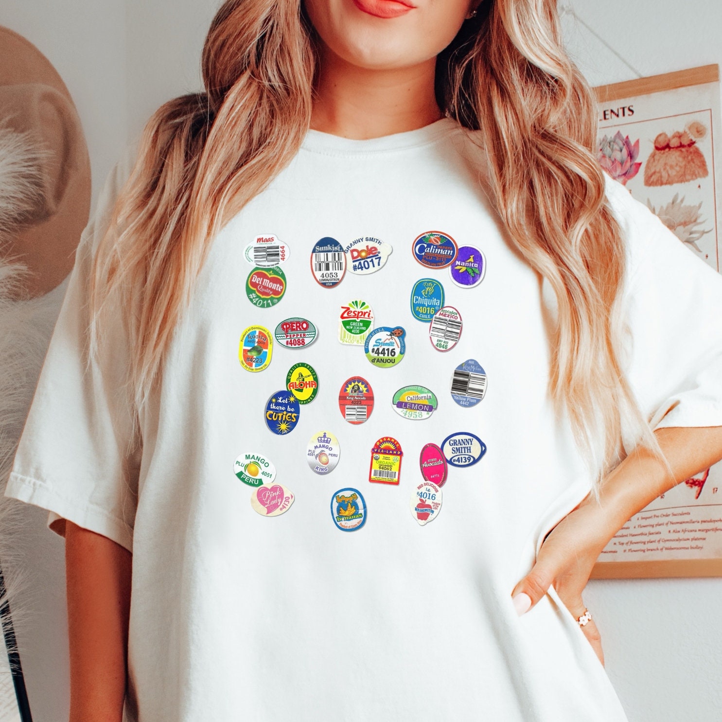 Summer Fruit Sticker Graphic Tee Trendy Casual T-shirt image 1