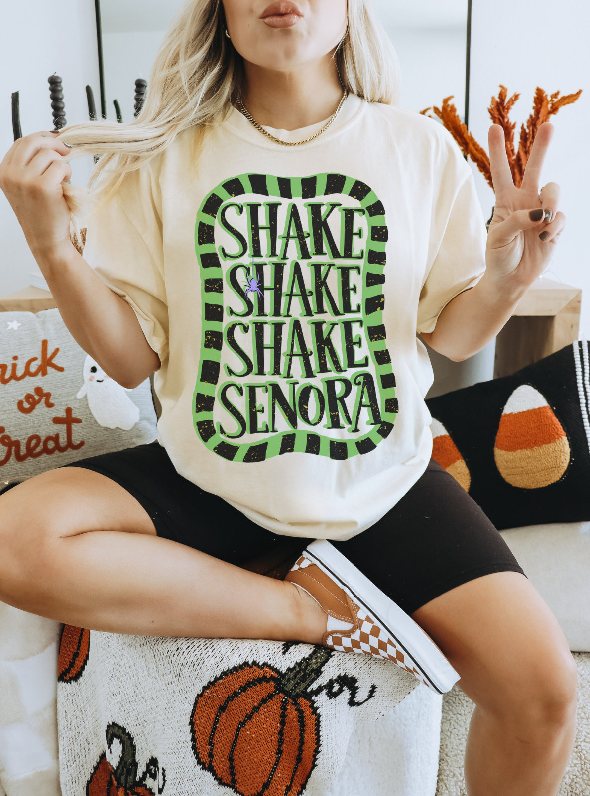 Shake Shake Shake Halloween T-Shirt - Funny Cool Costume Tee Fall Stripe Top image 2