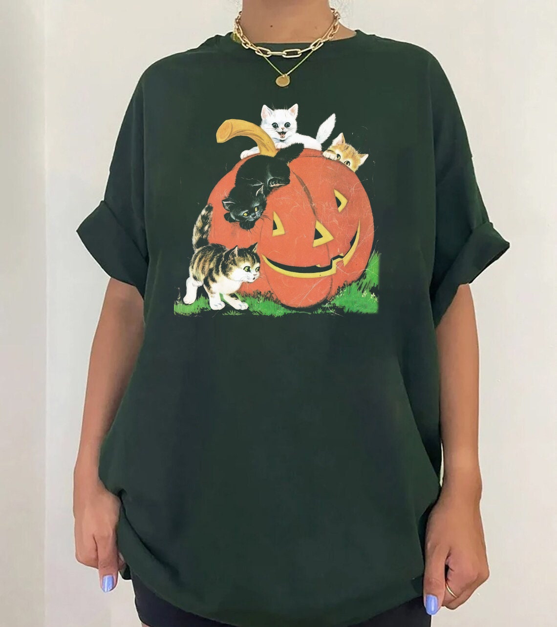 Vintage 90s Cat Halloween Shirt | Retro Pumpkin Tee | Black Cat Lover Spooky Season Shirt image 2