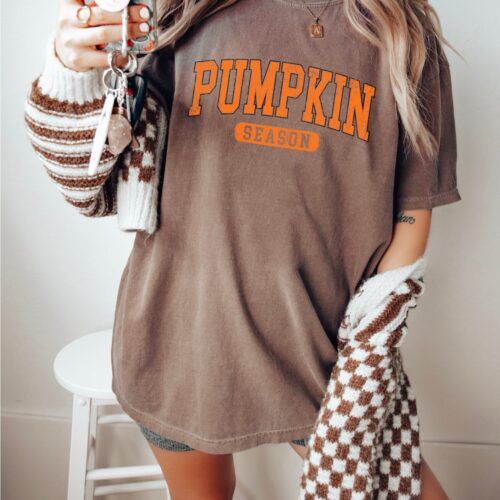 Retro Pumpkin Season T-Shirt for Women Fall Coffee Shirt Thanksgiving Gift Halloween Tee Autumn Pumpkin Spice Latte image 0