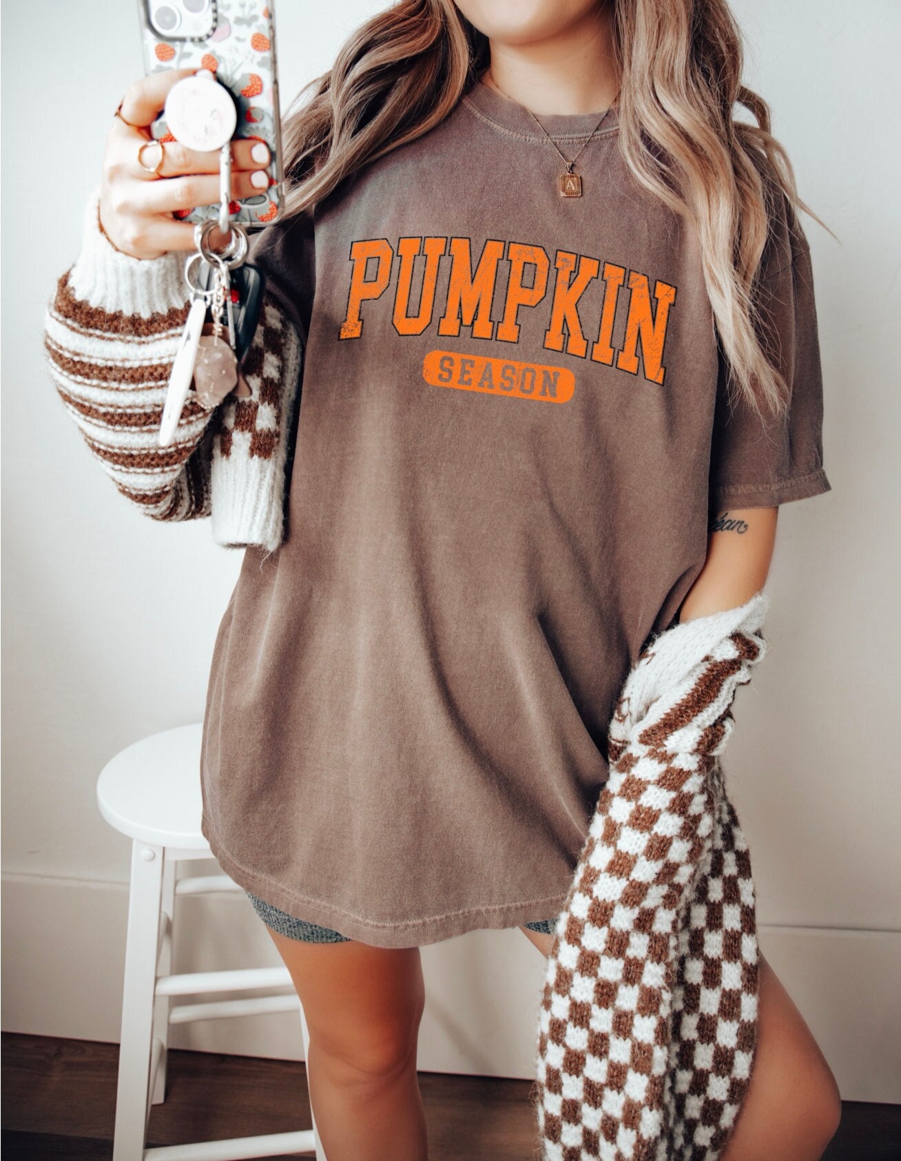 Retro Pumpkin Season T-Shirt for Women Fall Coffee Shirt Thanksgiving Gift Halloween Tee Autumn Pumpkin Spice Latte image 0