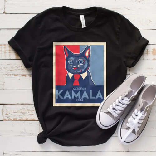 Kamala Harris 2024 Cat Lady Shirt - Vote Democrat Retro Kamala Cat Meme Tee for Women image 0