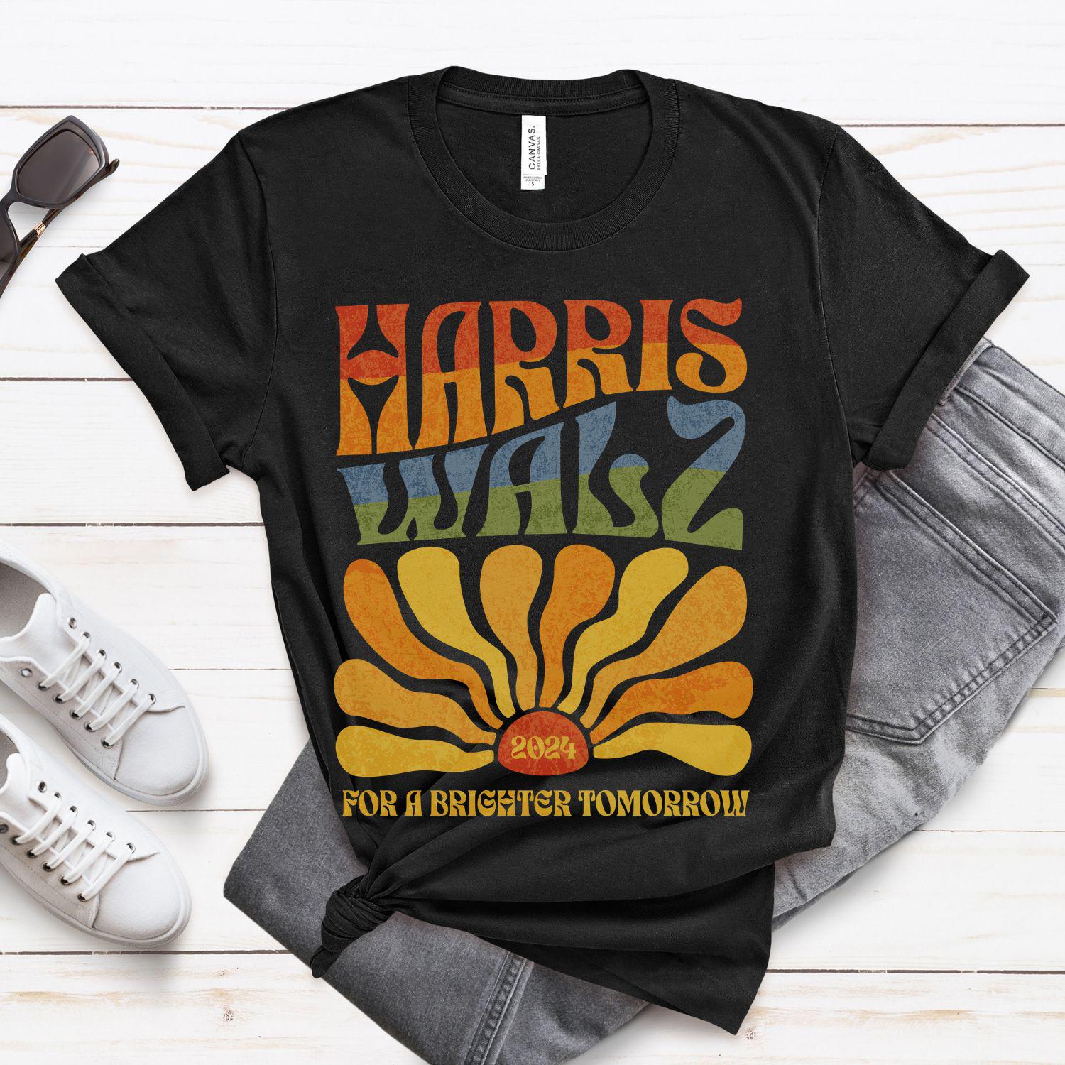 Harris Walz 2024 Shirt Kamala Harris Tim Walz Boho Retro Election LGBTQIA Rainbow Democrat Vote image 4