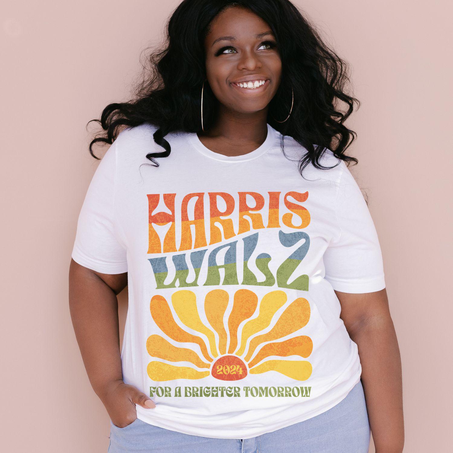 Harris Walz 2024 Shirt | Kamala Harris Tim Walz Boho Retro Election 2024 | LGBTQIA Rainbow Democrat image 2