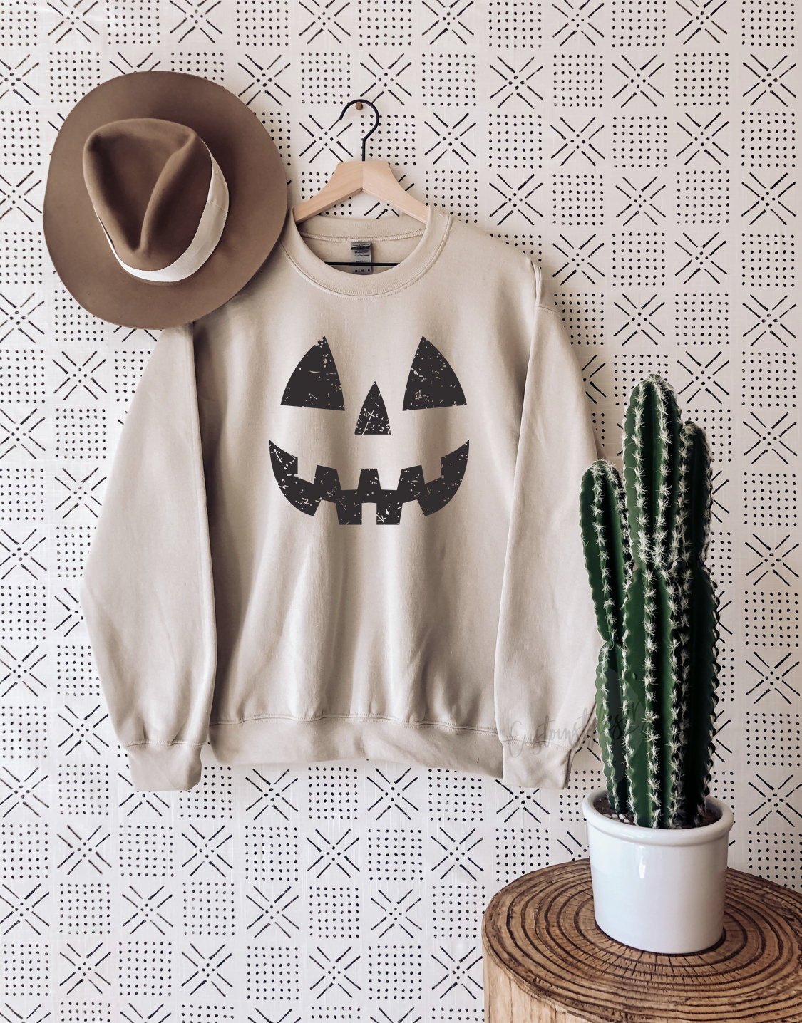 Unisex Halloween Pumpkin Face Sweatshirt | Jack O' Lantern | Cozy Fall Apparel image 2