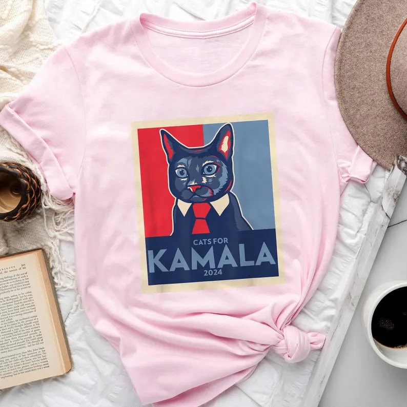 Kamala Harris 2024 Cat Lady Shirt - Vote Democrat Retro Kamala Cat Meme Tee for Women image 1