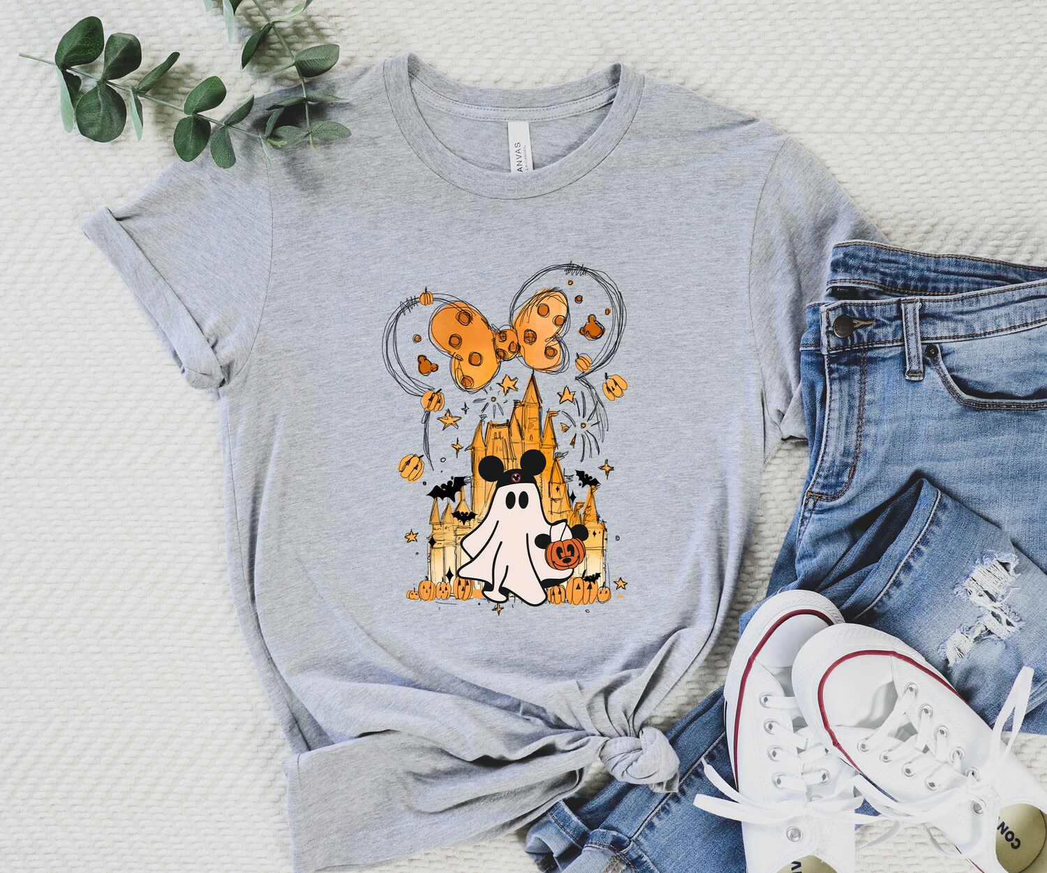 Halloween Shirt - Mickey Ghost Watercolor Castle Minnie Spooky Season Tee image 2