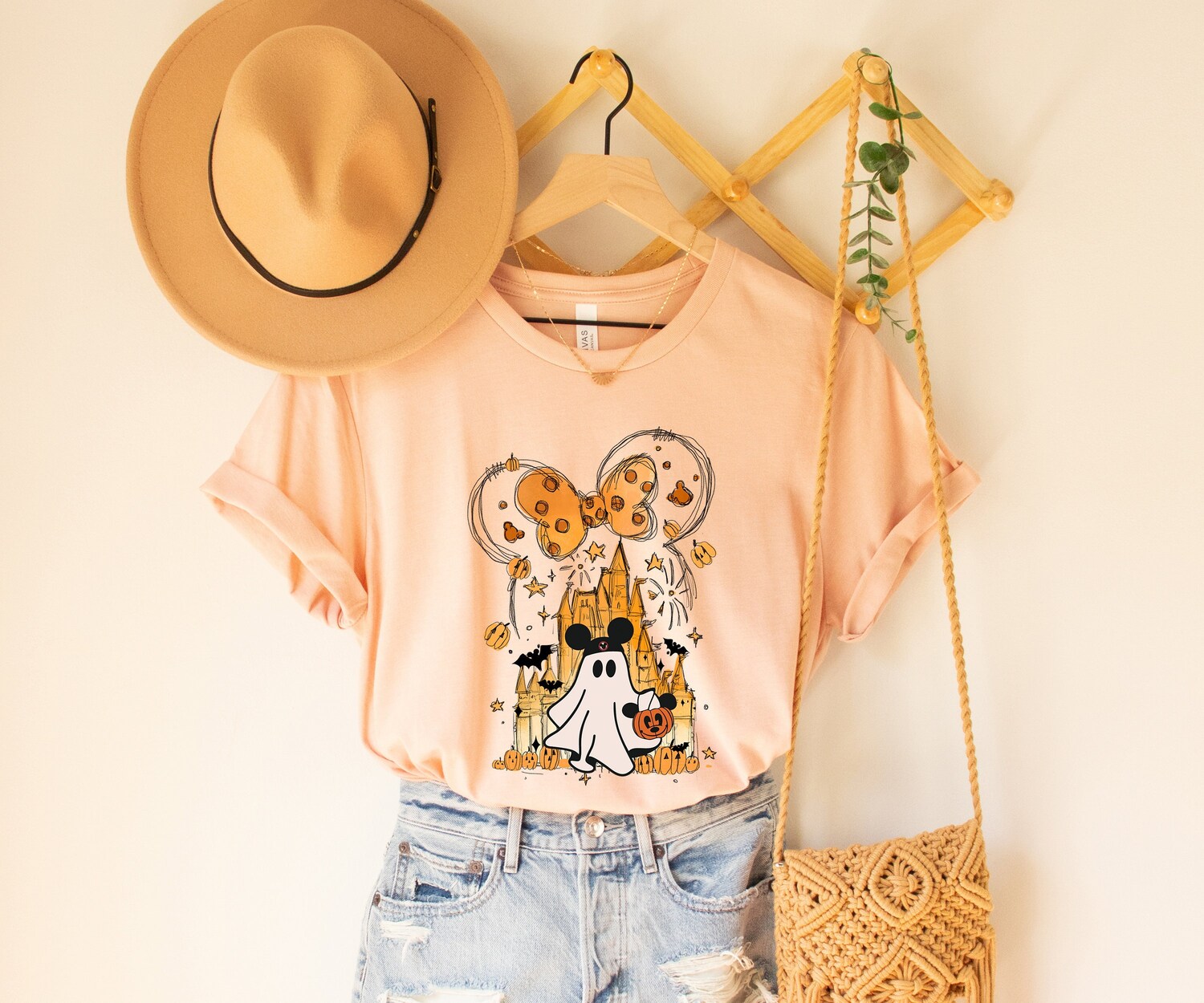 Halloween Shirt - Mickey Ghost Watercolor Castle Minnie Spooky Season Tee image 0