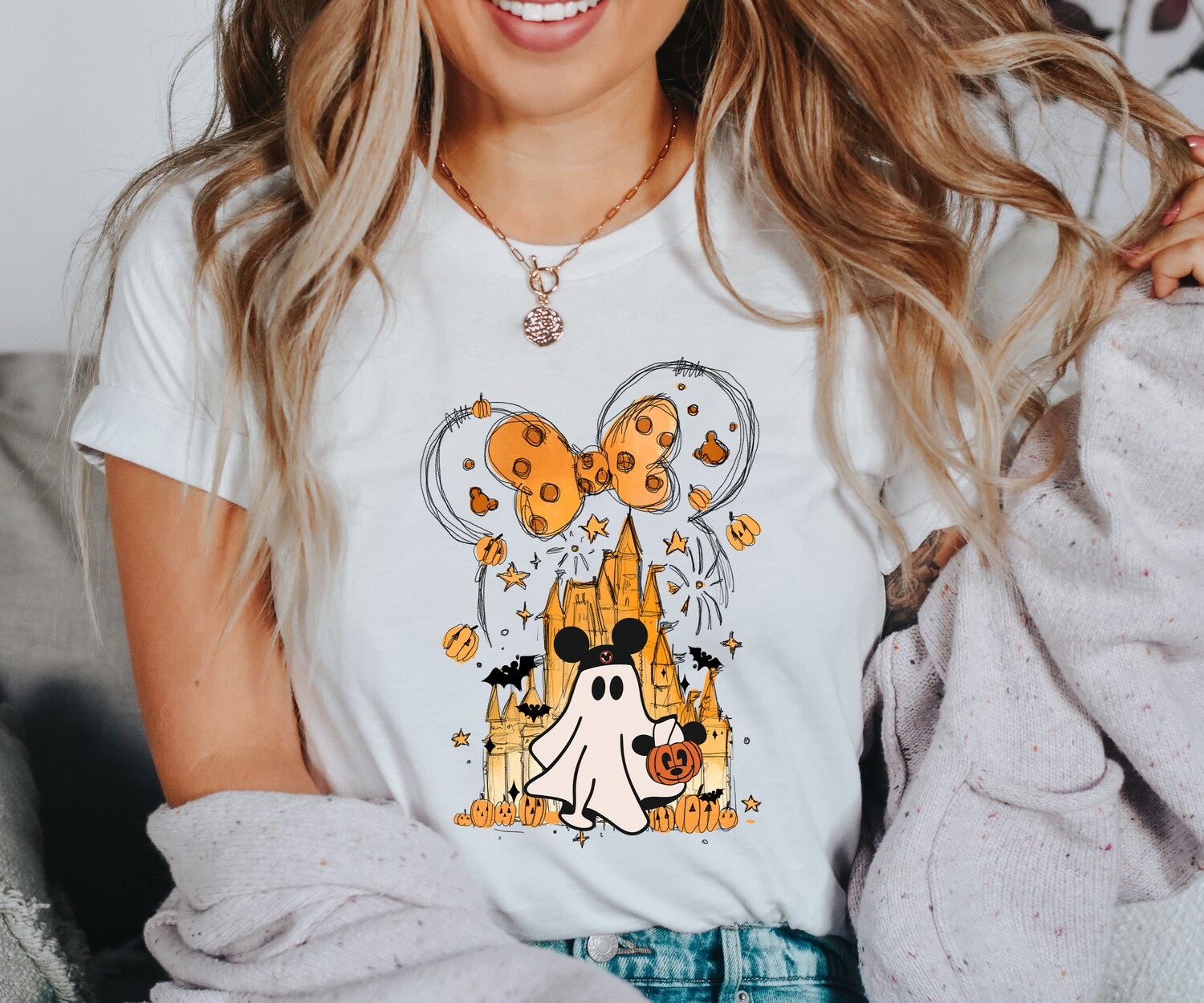 Halloween Shirt - Mickey Ghost Watercolor Castle Minnie Spooky Season Tee image 1