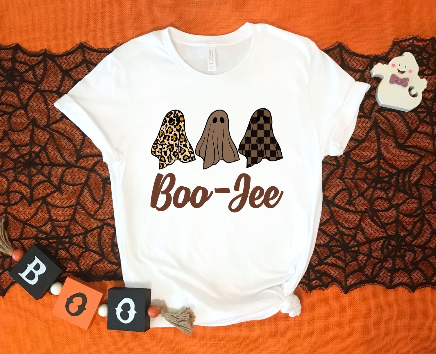 Retro Boo-Jee Ghost Shirt | Funny Halloween Pumpkin Tee | Cute Spooky Season Costume image 1