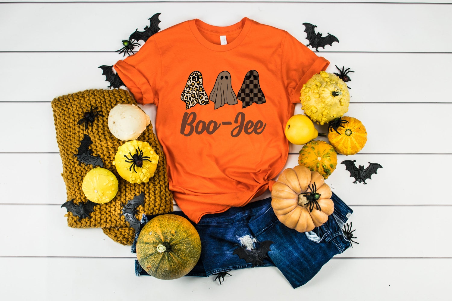 Retro Boo-Jee Ghost Shirt | Funny Halloween Pumpkin Tee | Cute Spooky Season Costume image 3